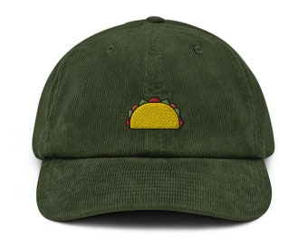 Taco Embroidered Corduroy Dad Hat, Handmade Corduroy Baseball Cap Gift - Multiple Colors