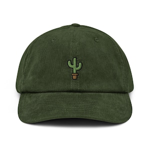 Cactus Corduroy Hat, Handmade Embroidered Corduroy Dad Cap - Multiple Colors