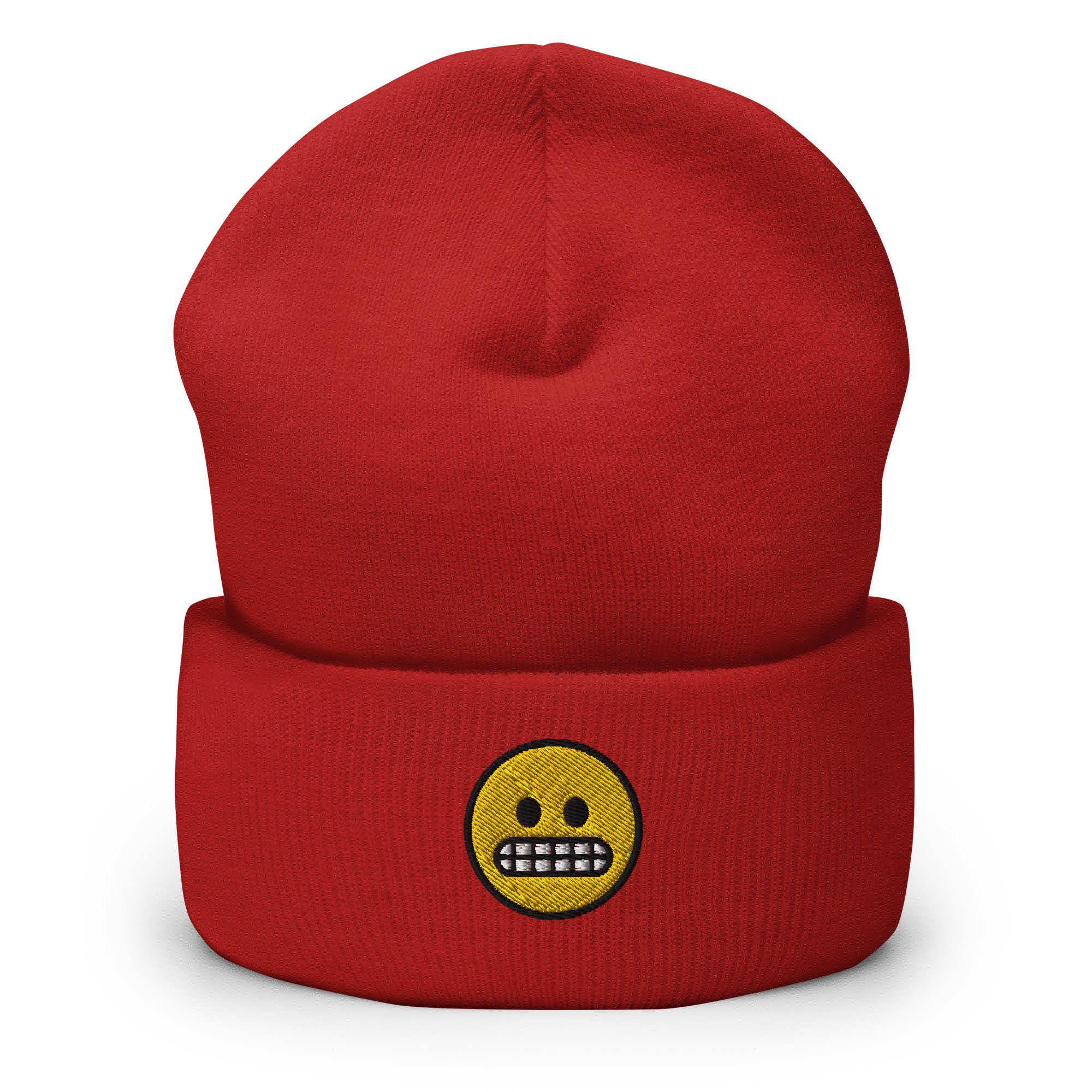 Grimacing Emoji Embroidered Beanie 