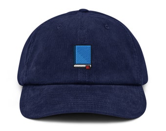 Gorra de pana bordada con libro, gorra de béisbol de pana hecha a mano, regalo (varios colores)