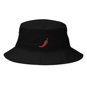 Red Chili Pepper Embroidered Bucket Hat, Handmade Unisex Adult Cotton Sun Hat, Summer Hat Gift