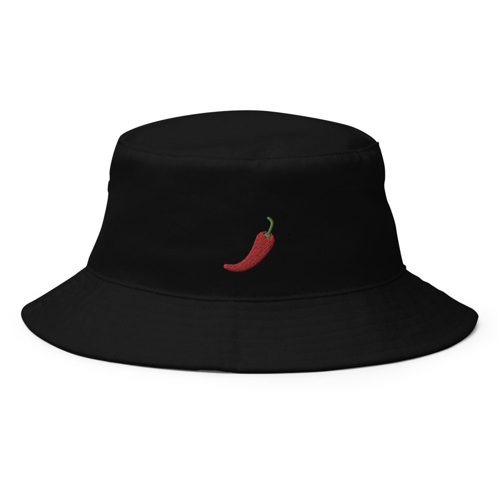Red Chili Pepper Embroidered Bucket Hat: Handmade Cotton Sun Hat