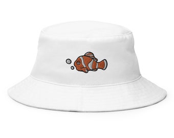 Embroidered Clown Fish Bucket Hat: Unisex Cotton Sun Hat