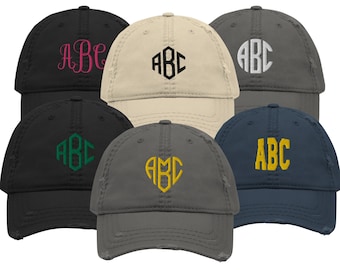 Personalized Embroidered Distressed Dad Hat, Custom Monogram Baseball Cap