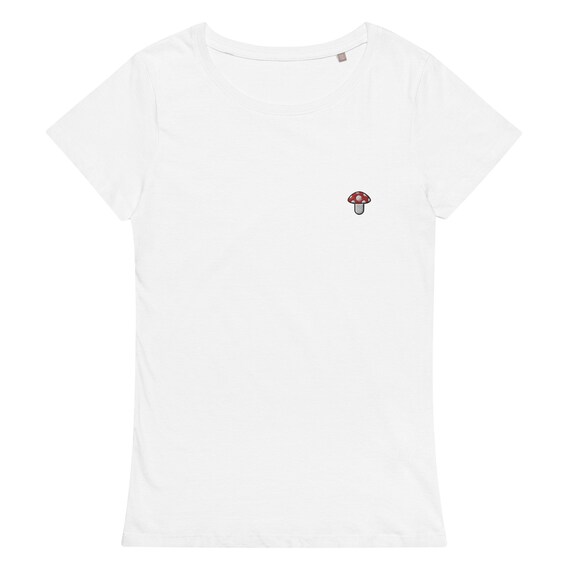 T-shirt da donna premium fatta a mano con funghi biologici, t