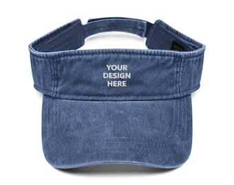 Personalized Embroidered Denim Visor, Customized Logo Hat, Embroidery With Your Own Text or Design, Handmade Custom Denim Visor Hat