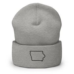 Iowa State Map Bestickte Mütze, Handgefertigte Cuffed Knit Unisex Slouchy Erwachsene Wintermütze Mütze Geschenk