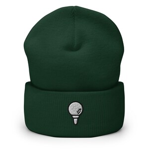 Golf Lover, Golfer Gift, Golf Ball Tee Embroidered Beanie, Handmade Cuffed Knit Unisex Slouchy Adult Winter Hat Cap Gift