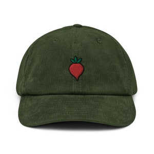 Beet Corduroy Hat, Handmade Embroidered Corduroy Dad Cap - Multiple Colors