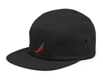 Red Chili Pepper Embroidered Five Panel Cap, Hat Gift