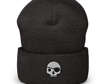 Geborduurde muts piratenschedel, handgemaakte gebreide uniseks Slouchy volwassen wintermuts cadeau