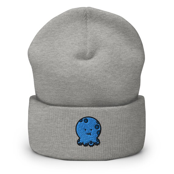 Embroidered Octopus Beanie: Handmade Knit Cuffed Winter Hat  display picture 3