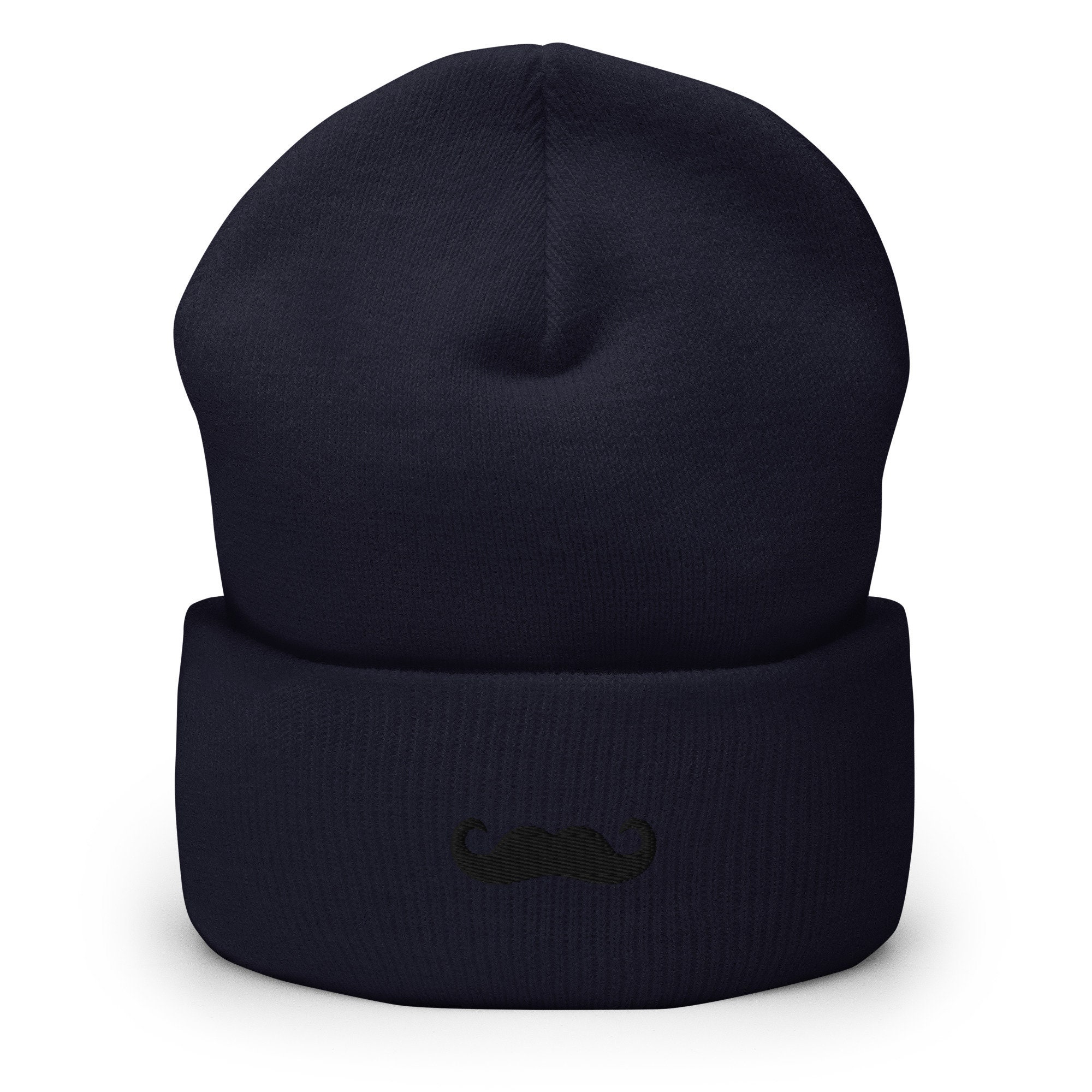 Knit Winter Hat Beanie with Detachable Mustache Unisex Holiday Gift Embroidered Mustache Beanie: Unisex Knit Cuffed Winter Hat  main image 2