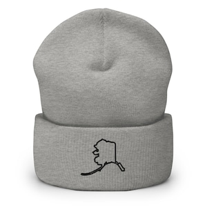 Alaska State Map Bestickte Mütze, Handgefertigte Cuffed Knit Unisex Slouchy Erwachsene Wintermütze Mütze Geschenk