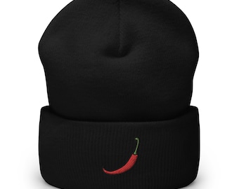 Embroidered Chili Pepper Beanie: Unisex Knit Winter Hat