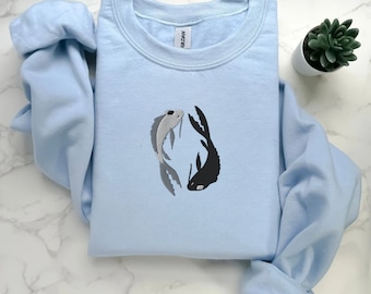 Avatar Embroidered, Moon and Ocean Spirit Embroidered Sweatshirt, Tui and La Koi Fish Yin Yang Sweater, Avatar Spirit Oasis Gift, Custom Ani