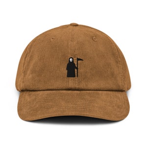 Death Corduroy Hat, Handmade Embroidered Corduroy Dad Cap - Multiple Colors