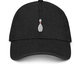 Bowling Pin Denim Hat, Premium Embroidered Denim Cap, Hat Embroidery Gift - Multiple Colors