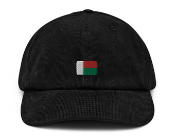Madagascar Corduroy Hat, Madagascan Country Gift, Embroidered Madagascan Flag, Handmade Madagascan Flag Corduroy Hat, Madagascan Flag