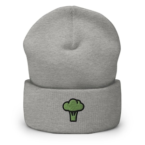 Vegetarian Broccoli Vegetable Embroidered Beanie, Handmade Cuffed Knit Unisex Slouchy Adult Winter Hat Cap Gift