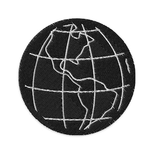 Earth Map Patch, Round 3" Iron or Sew on Earth Patch, Black and White Globe Patch, Embroidered Flat Map Patch