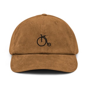 Penny Farthing Bike Corduroy Hat, Handmade Embroidered Corduroy Dad Cap - Multiple Colors
