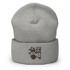 ポップコーンカート刺繍ビーニー、ハンドメイドカフニットユニセックススローピー大人冬帽子キャップギフト