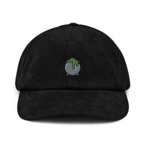 Witch Pot Corduroy Hat, Handmade Embroidered Corduroy Dad Cap - Multiple Colors