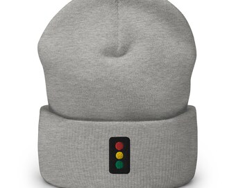 Traffic Light Embroidered Beanie: Unisex Knit Winter Hat