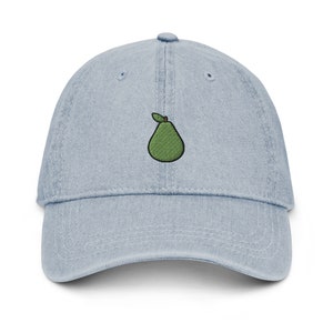 Pear Denim Hat, Premium Embroidered Denim Cap, Hat Embroidery Gift - Multiple Colors