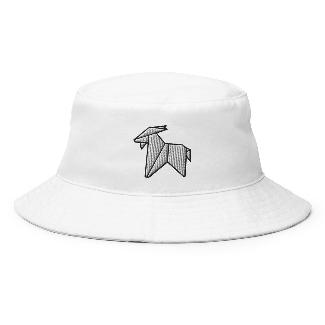 Origami Goat Bucket Hat, Embroidered Bucket Hat, Handmade Unisex Adult
