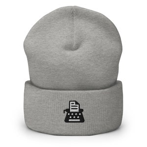 Author Novelist Writer Typist Oldschool Typewriter Embroidered Beanie, Handmade Cuffed Knit Unisex Slouchy Adult Winter Hat Cap Gift