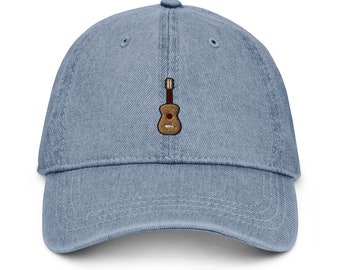 Embroidered Ukulele Denim Hat, 100% Cotton Cap