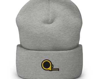 Embroidered Measuring Tape Beanie: Handmade Knit Acrylic Winter Hat