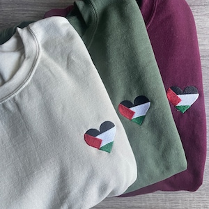 Free Palestine Sweatshirt, Free Palestine Flag Heart Embroidered Sweater, Palestine Sweater, Solidarity with Palestine, GAZA