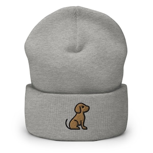 Doggo Dog, Puppy Embroidered Beanie, Handmade Cuffed Knit Unisex Slouchy Adult Winter Hat Cap Gift
