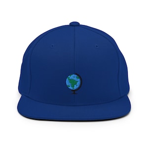 Globe Earth Embroidered Snapback Hat, Cap Gift, Embroidered Snapback Hat, Flat Bill Snapback