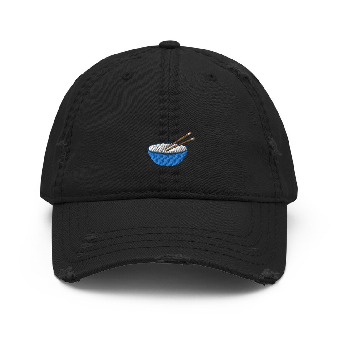 Bowl of Rice With Chopsticks Embroidered Distressed Dad Hat, Frayed Cap ...