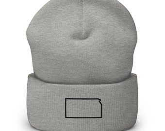 Kansas State Map Embroidered Beanie: Unisex Knit Winter Hat