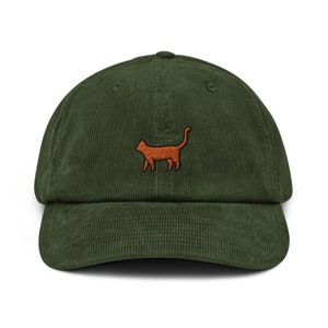 Cat Corduroy Hat, Handmade Embroidered Corduroy Dad Cap - Multiple Colors