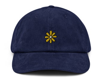 Daisy Corduroy Hat, Handmade Embroidered Corduroy Dad Cap - Multiple Colors