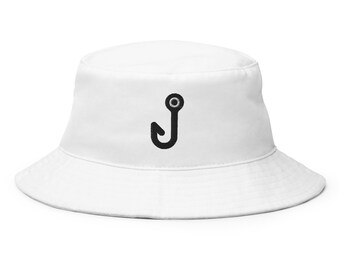 Embroidered Fishing Hook Bucket Hat: Unisex Cotton Sun Hat