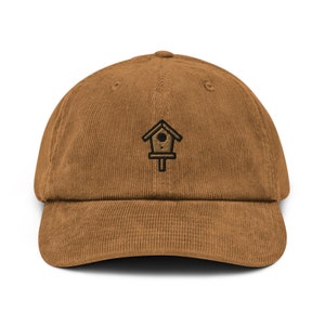 Birdhouse Corduroy Hat, Handmade Embroidered Corduroy Dad Cap - Multiple Colors