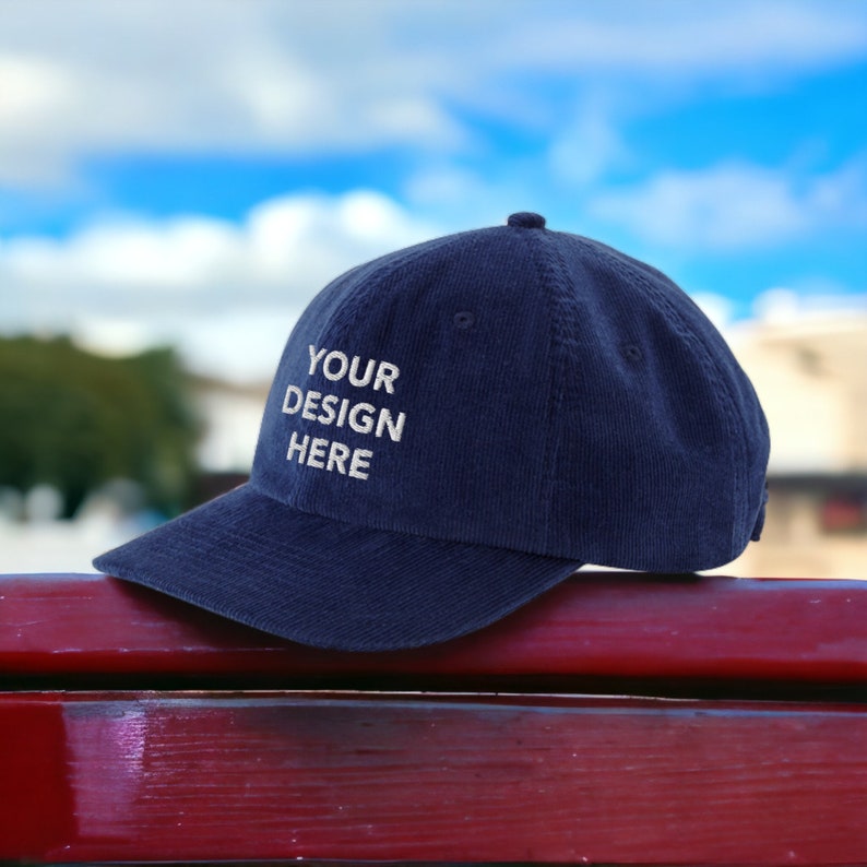 Personalized Embroidered Corduroy Hat, Customized Logo Hat, Embroidery With Your Own Text or Design, Handmade Custom Corduroy Headwear Oxford Navy