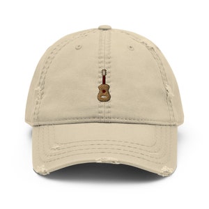 Ukulele Embroidered Distressed Dad Hat, Frayed Cap Gift