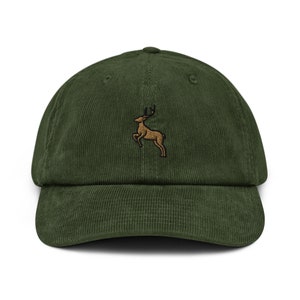 Deer Corduroy Hat, Handmade Embroidered Corduroy Dad Cap - Multiple Colors