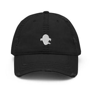 Spooky Ghost Embroidered Distressed Dad Hat, Frayed Cap Gift