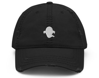 Spooky Ghost Embroidered Distressed Dad Hat, Frayed Cap Gift