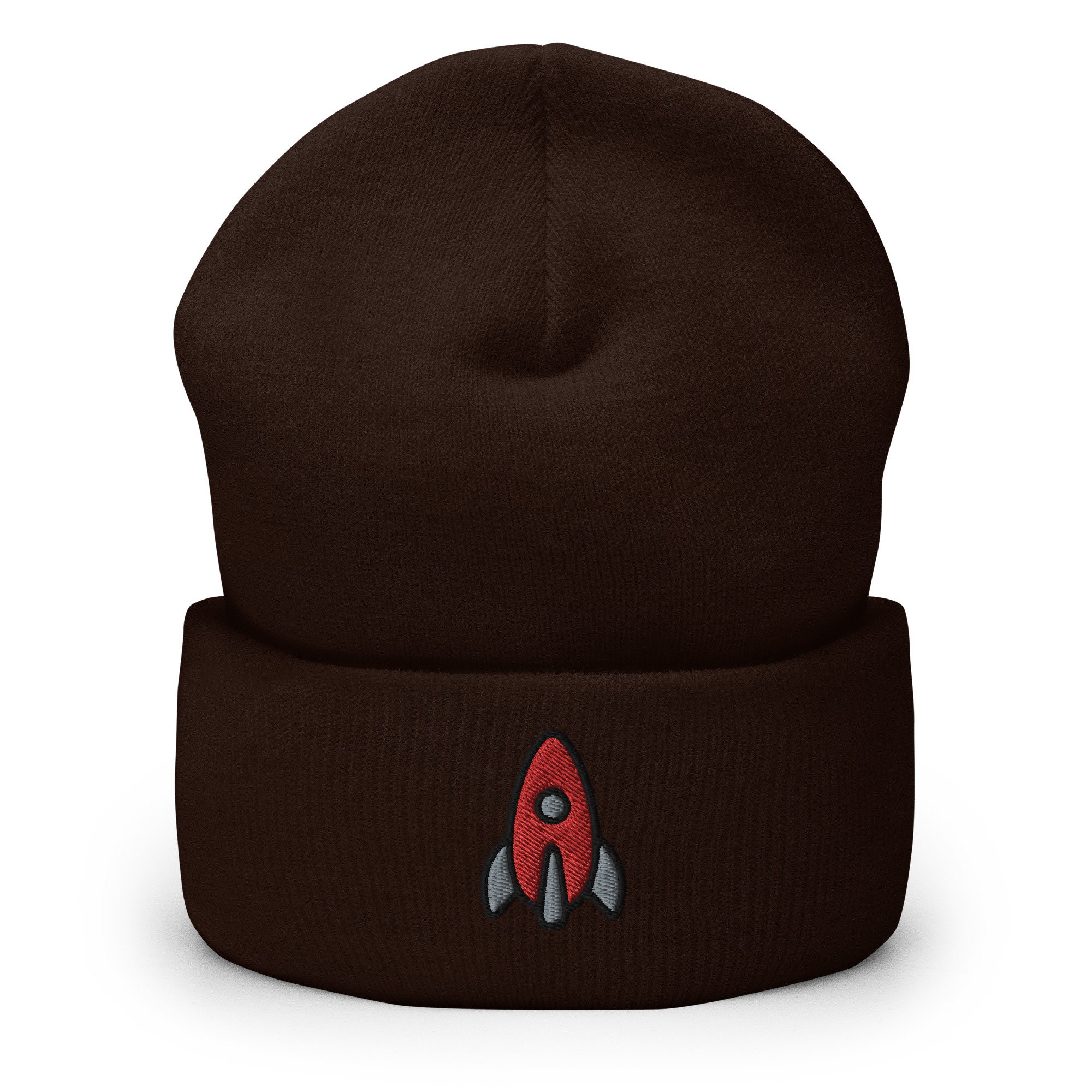 Rocketship, Spaceship Embroidered Beanie, Handmade Cuffed