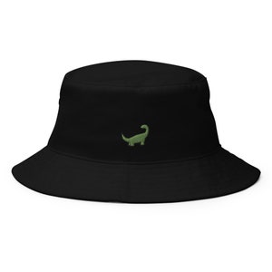 Green Brachiosaurus Dinosaur Embroidered Bucket Hat, Handmade Unisex Adult Cotton Sun Hat, Summer Hat Gift